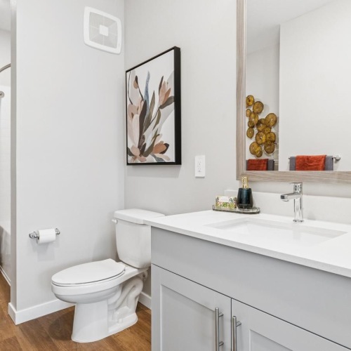 Spacious bathrooms with everything you need a bathroom with a toilet and sink